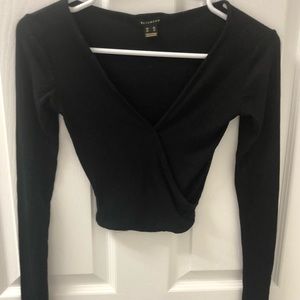 Revamped black wrap around long sleeve top
